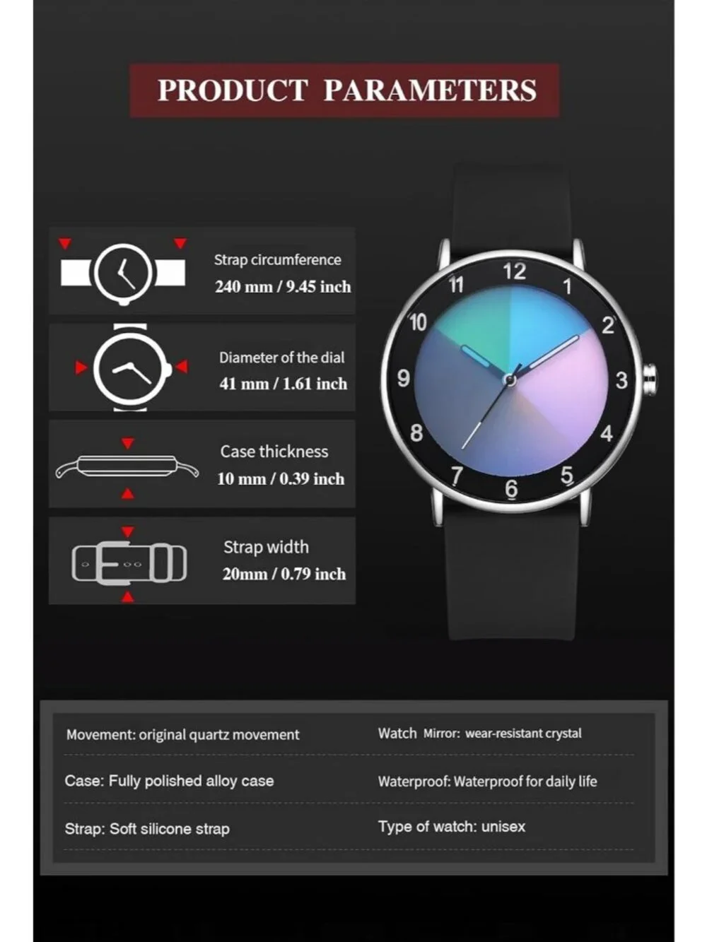 Unisex Black Analog Quartz Creative Original Design Unique Casual Wrist Watch